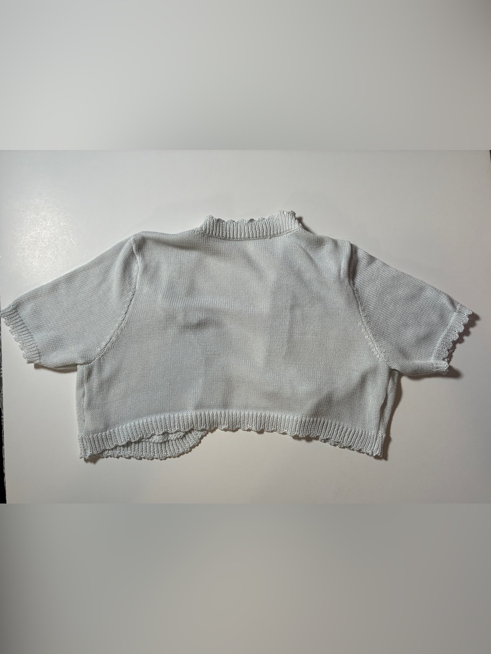 SHEIN Curve Open Front Cropped Knit Cardigan Scallop Trim White 0XL Plus - Picture 7 of 10